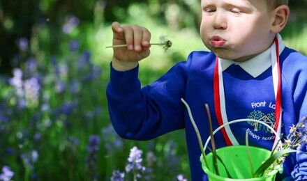 Child in field with flowers